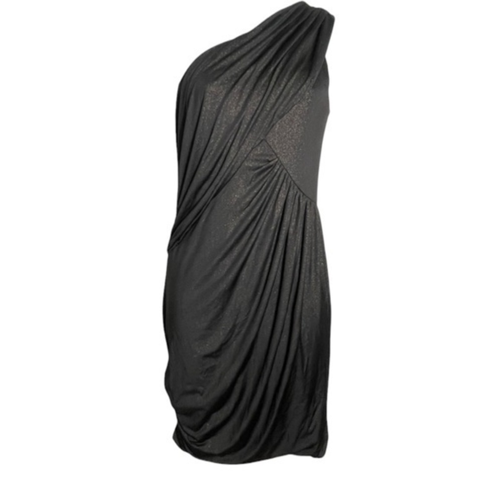 Gianni Bini Shimmer Black & Gold One Shoulder Ruched Mini Dress. Size Small